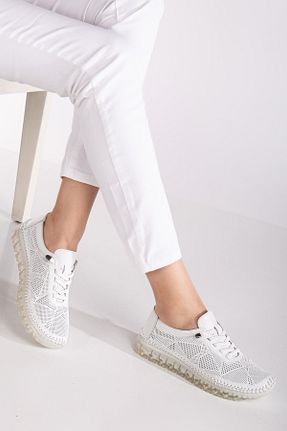 کفش اسنیکر سفید زنانه چرم اصل SUİNS SHOES - کد 897082485