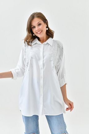 پیراهن سفید زنانه اورسایز BURRASCA - کد 897135150