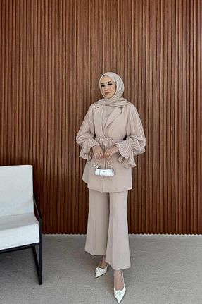 ست بالاتنه و پائین تنه حجاب طوسی زنانه رگولار Melike Tatar - کد 897152486