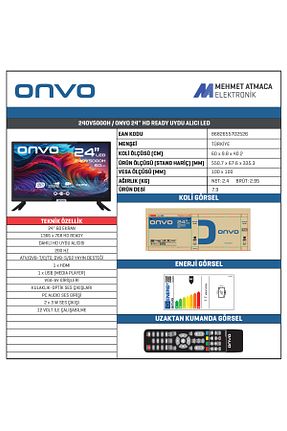 تلویزیون مشکی 24" / 61 Ekran ONVO - کد 828991481