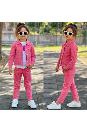 ست بالاتنه و پائین تنه صورتی بچه گانه جین Burçak Butik - کد 897951841