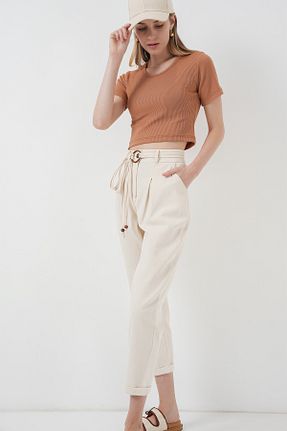 شلوار بژ زنانه مخلوط کتان Bigdart - کد 822160478