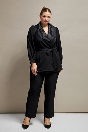 ست بالاتنه و پائین تنه مشکی زنانه بافتنی İnce - کد 897238401