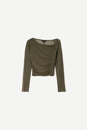بلوز خاکی زنانه یقه دگاژه Bershka - کد 897219229