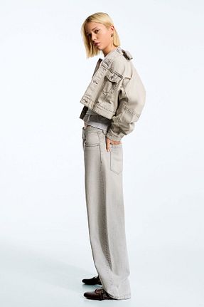 شلوار جین طوسی زنانه پاچه پهن Bershka - کد 897219580