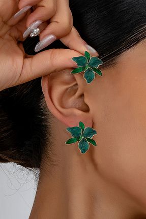 گوشواره جواهر سبز فلزی Glaren - کد 897233117