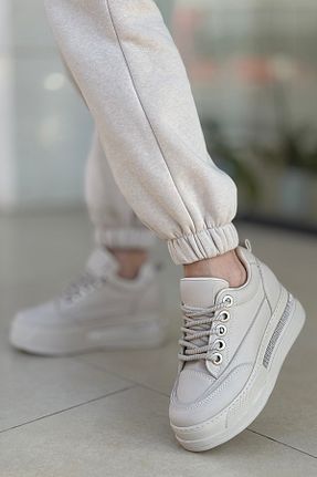 کفش اسنیکر بژ زنانه بند دار otuzbesshoes - کد 897186000