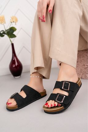 دمپائی مشکی زنانه چرم مصنوعی POLOMİA - کد 897287695