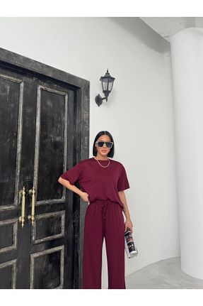 ست بالاتنه و پائین تنه زرشکی زنانه بافتنی CELITA - کد 897373371