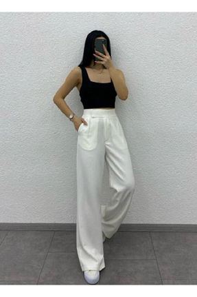 شلوار سفید زنانه پنبه پلی استر Sachistanbul - کد 897376079
