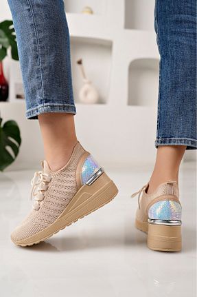 کفش اسنیکر بژ زنانه بند دار moda sara - کد 897415212