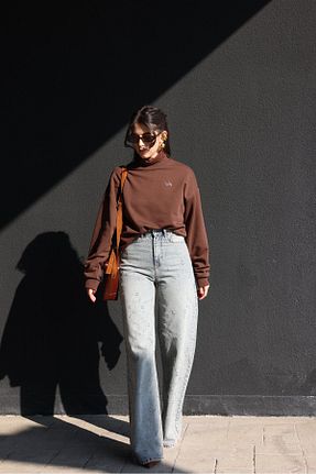 شلوار جین سبز زنانه پاچه گشاد Özge Özgenç - کد 897426273