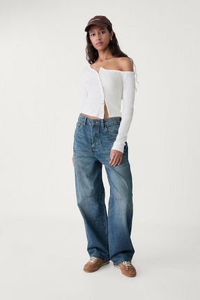 شلوار جین آبی زنانه پاچه گشاد Stradivarius - کد 897443831
