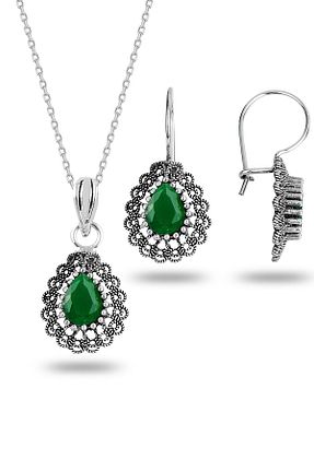 ست نقره سبز زنانه زمرد Söğütlü Silver - کد 897441199