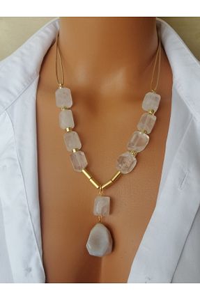 گردنبند جواهر سفید زنانه چرم LemaStone - کد 897446077