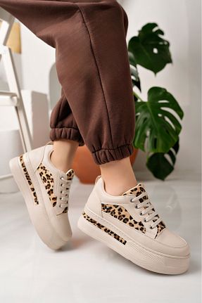 کفش اسنیکر بژ زنانه بند دار moda sara - کد 897467593