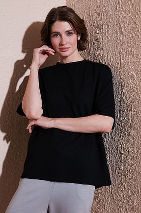 تیشرت مشکی زنانه اورسایز Lela - کد 897466637