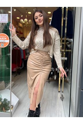 دامن بژ زنانه چرم مصنوعی ROSSA - کد 897475285