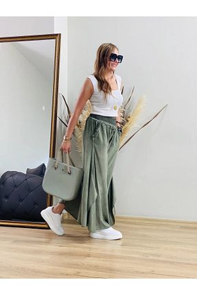 شلوار پارچه ای خاکی زنانه بلند Fibula - کد 897478500
