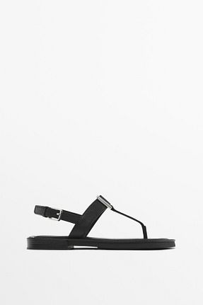 صندل مشکی زنانه پاشنه تخت Massimo Dutti - کد 897477154