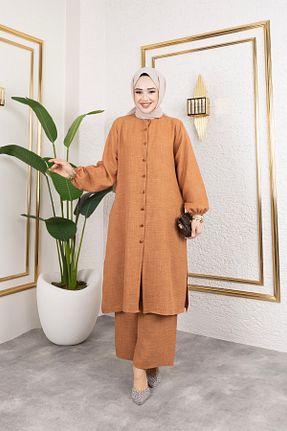 ست بالاتنه و پائین تنه حجاب قهوه ای زنانه سایز بزرگ HİRA LİFE FASHİON - کد 897473061