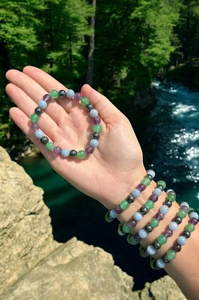 دستبند جواهر رنگی زنانه سنگ طبیعی NBS Beautiful Naturel Stones - کد 897548234