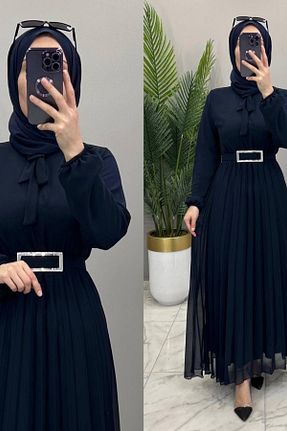 لباس مجلسی سایز بزرگ سرمه ای زنانه یقه ایستاده Mercan - کد 898211520