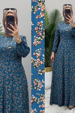 لباس سایز بزرگ آبی زنانه ویسکون Mercan - کد 898212162