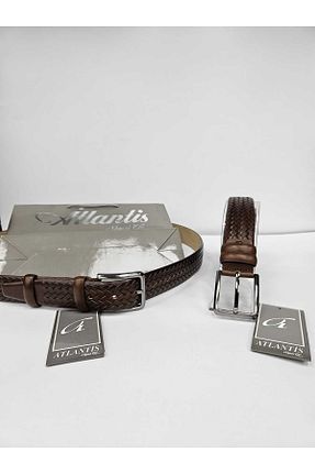 کمربند قهوه ای مردانه چرم خالص Atlantis Collection - کد 897608472