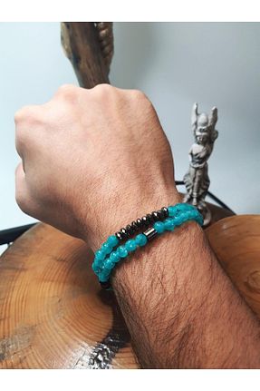 دستبند جواهر فیروزه ای مردانه سنگ طبیعی Janti - کد 770734560