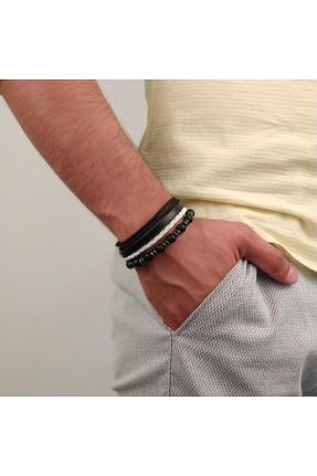 دستبند جواهر مشکی مردانه سنگ طبیعی Janti - کد 31684556