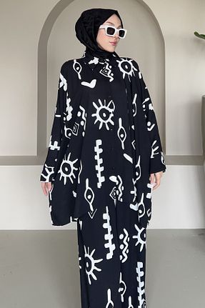 ست بالاتنه و پائین تنه حجاب مشکی زنانه Relaxed Saklı Butik - کد 897651132