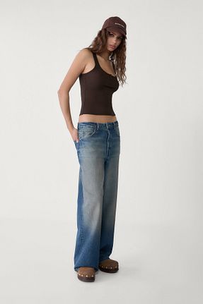 شلوار جین آبی زنانه پاچه گشاد Stradivarius - کد 897781484