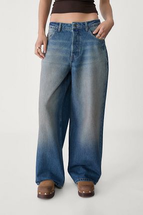 شلوار جین آبی زنانه پاچه گشاد Stradivarius - کد 897781484
