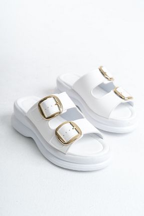 دمپائی سفید زنانه چرم مصنوعی SH SİLVER MODA - کد 897822328