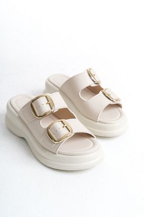 دمپائی بژ زنانه چرم مصنوعی SH SİLVER MODA - کد 897822318
