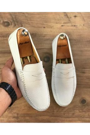 کفش لوفر سفید مردانه چرم خالص Zegeshoes - کد 897829145