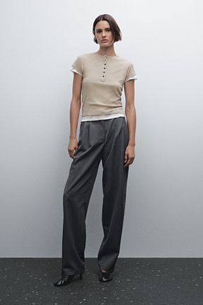 تیشرت بژ زنانه رگولار Massimo Dutti - کد 896023066