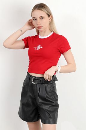 تیشرت قرمز زنانه اسلیم فیت GİYSA - کد 897881846