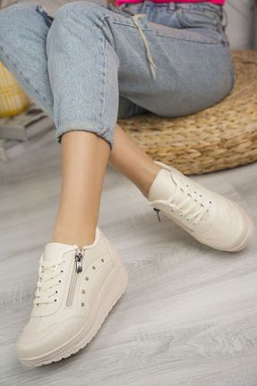 کفش اسنیکر بژ زنانه چرم مصنوعی AlbiShoes - کد 897903288