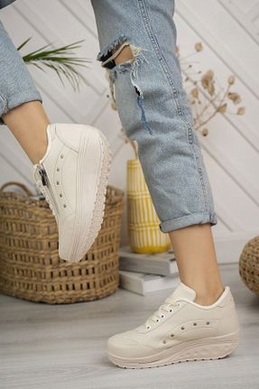 کفش اسنیکر بژ زنانه چرم مصنوعی AlbiShoes - کد 897903288