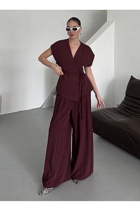 ست بالاتنه و پائین تنه زرشکی زنانه بافتنی Laluvia - کد 897904515