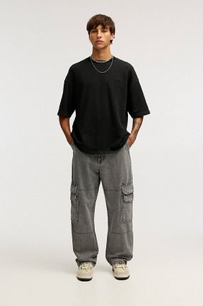 شلوار جین طوسی مردانه پاچه پهن Pull & Bear - کد 897921460
