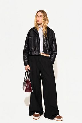 شلوار مشکی زنانه ویسکون Bershka - کد 897948816
