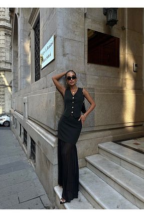 ست بالاتنه و پائین تنه مشکی زنانه بافتنی Miss Beyoğlu - کد 897945383