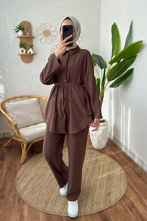 ست بالاتنه و پائین تنه قهوه ای زنانه بافتنی Yefrastore - کد 897946253