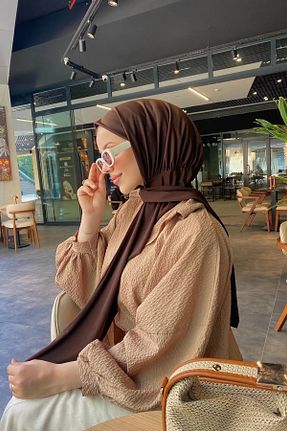 شال قهوه ای زنانه پلی ساتن FDCOLLECTİON - کد 897981116