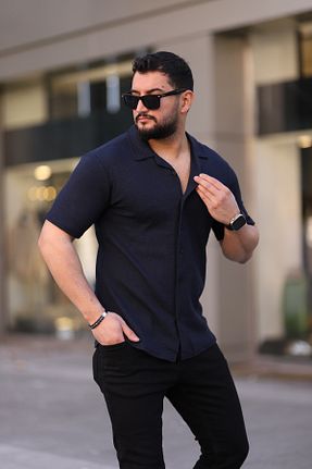 پیراهن مشکی مردانه یقه پیراهنی LC Waikiki - کد 898063030