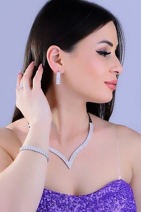 ست نقره سفید زنانه زیرکن BARIŞ TAKI - کد 42569939