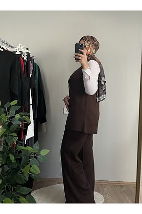 ست بالاتنه و پائین تنه حجاب قهوه ای زنانه رگولار miss knit - کد 898120574